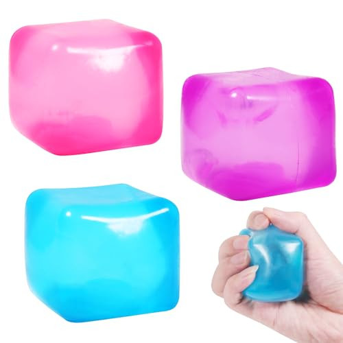 3pack Stress Cube Squishy Stress Balls for Adults Kids Fidget Toy for Your Best Mellow and Chill -Ice Cubes-Square Shape with Filling in Pink Purple Blue (3pcs Cube ) | Amazon (US)