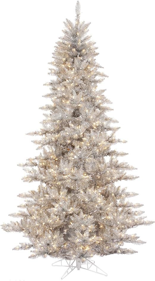 Vickerman 3' Silver Tinsel Fir Artificial Christmas Tree, Clear Dura-lit Incandescent Lights - Fa... | Amazon (US)
