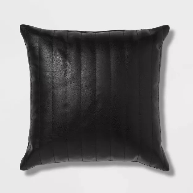 Square Faux Leather Channel Stitch Decorative Throw Pillow - Threshold™ | Target