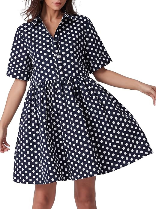 Ladyful Women's Polka Dot Mini Dress Button Down Babydoll Short Dresses | Amazon (US)