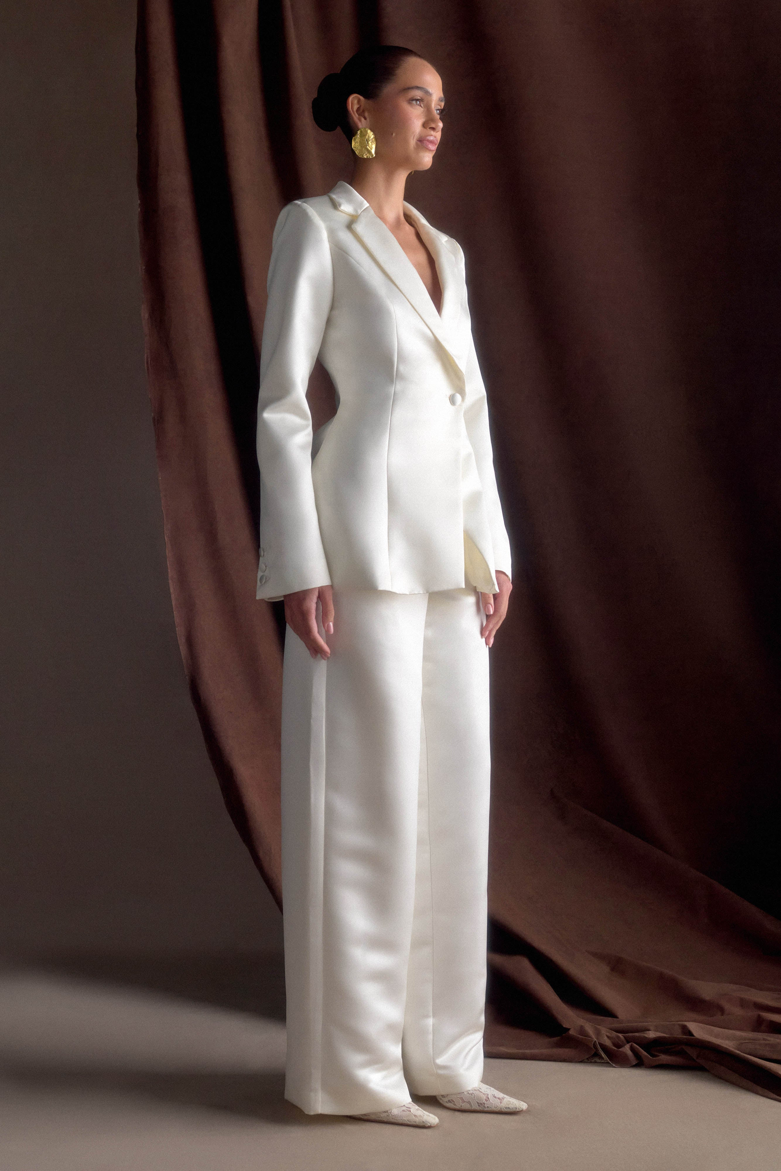 Ada Tailored Satin Blazer - Ivory | MESHKI US