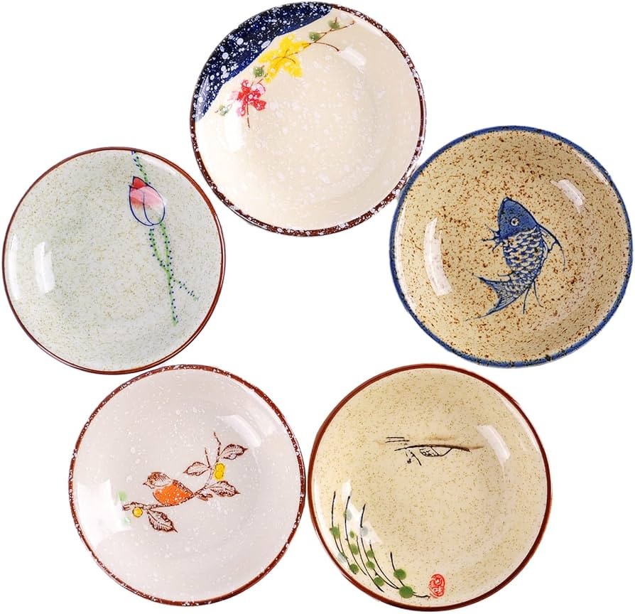 WHJY Japanese Retro Porcelain Side Dish Ceramic Side Dishes Bowl Seasoning Dishes Soy Dipping Sau... | Amazon (US)