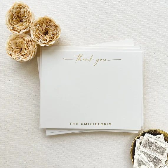 Personalized Gold Foil Pressed Thank You Cards Modern Font | Etsy | Etsy (US)