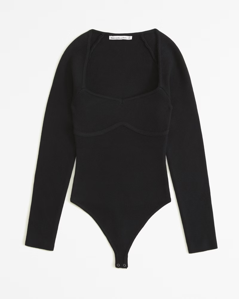 Abercrombie & Fitch Women's Long-Sleeve Sweetheart Sweater Bodysuit in Black - Size XS | Abercrombie & Fitch (US)