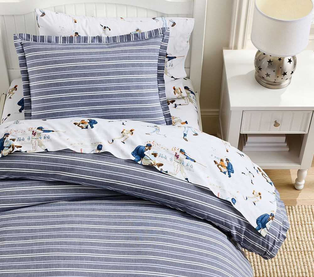 Arlo Stripe Reversible Organic Duvet Cover &amp; Shams | Pottery Barn Kids