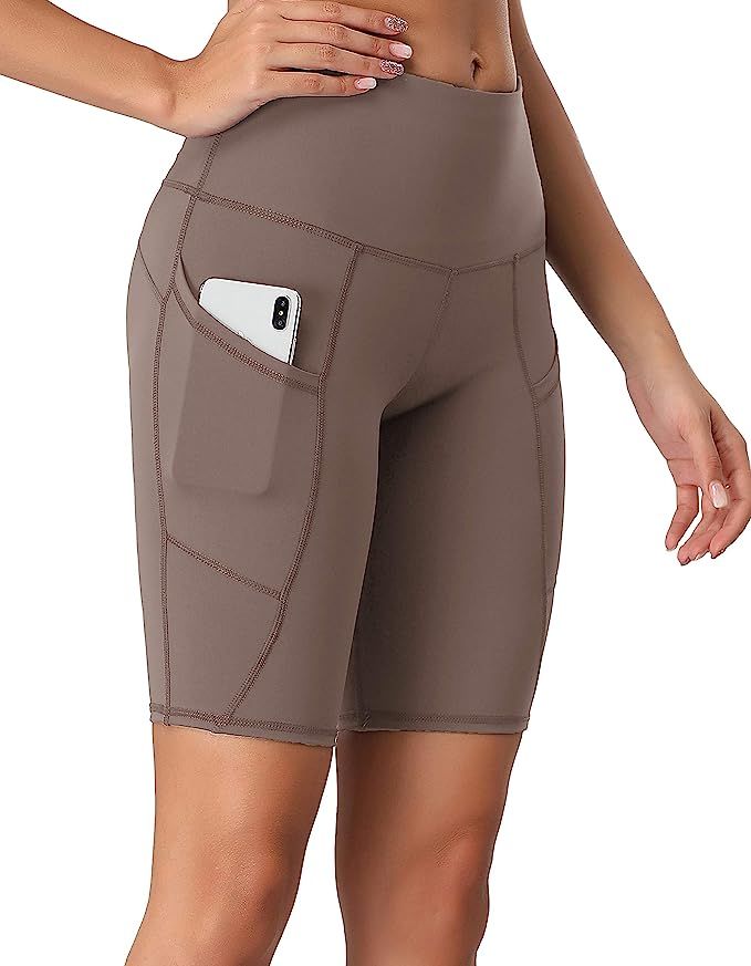 Oalka Women's Short Yoga Side Pockets High Waist Workout Running Shorts | Amazon (US)