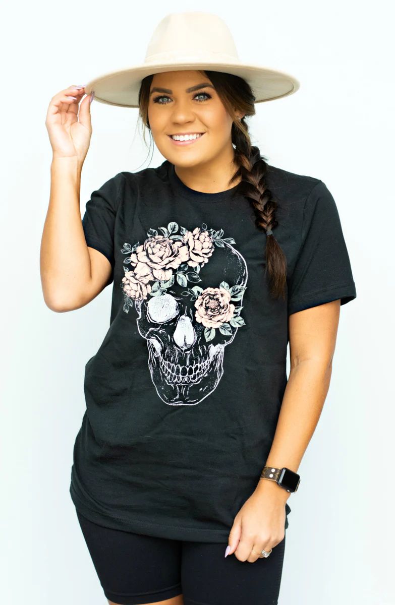 Oversized Rose Skull Graphic Tee | Apricot Lane Boutique