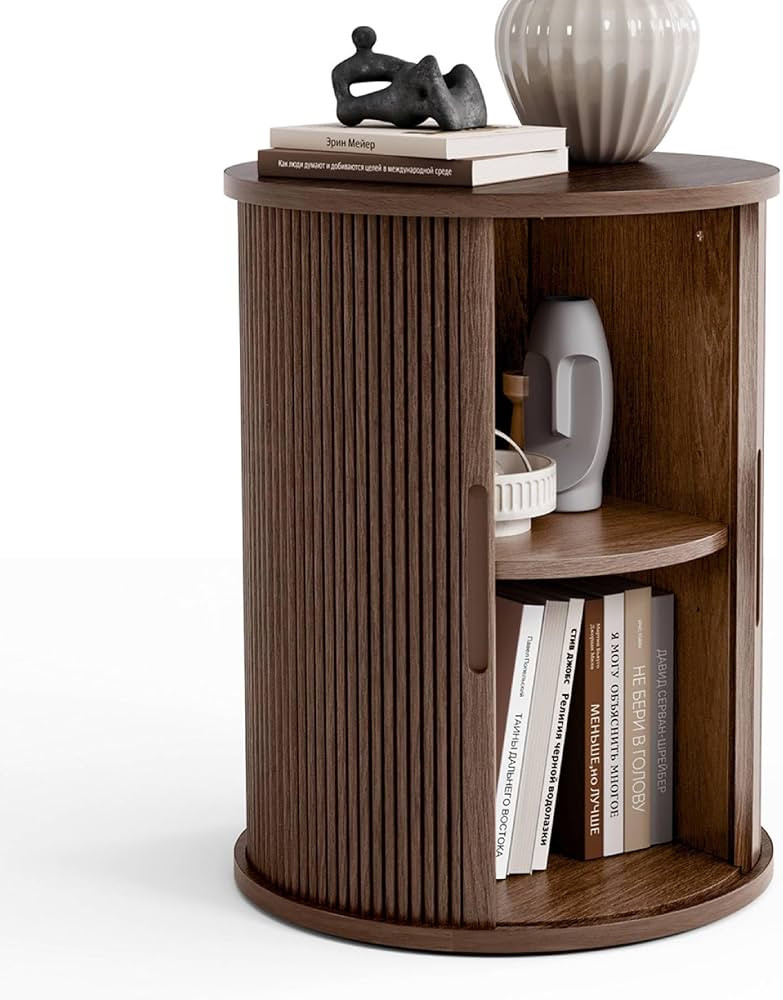 LINSY HOME Round Fluted End Table, Tall Side Table with Sliding Tambour Door and Storage Shelf, M... | Amazon (US)