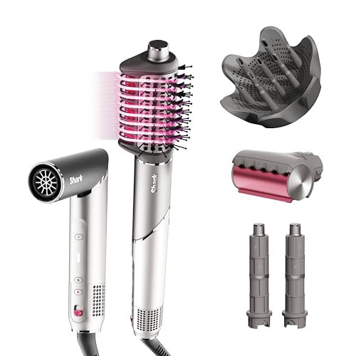 Shark FlexFusion Hair Dryer with Fusion Hair Brush, Diffuser, Ceramic Air Styler with Auto-Wrap Hair Curlers, Ceramic Plates, Metallic Mist HD642 | Amazon (US)