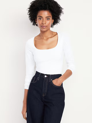 Fitted Double-Layer Scoop-Neck Top | Old Navy (US)
