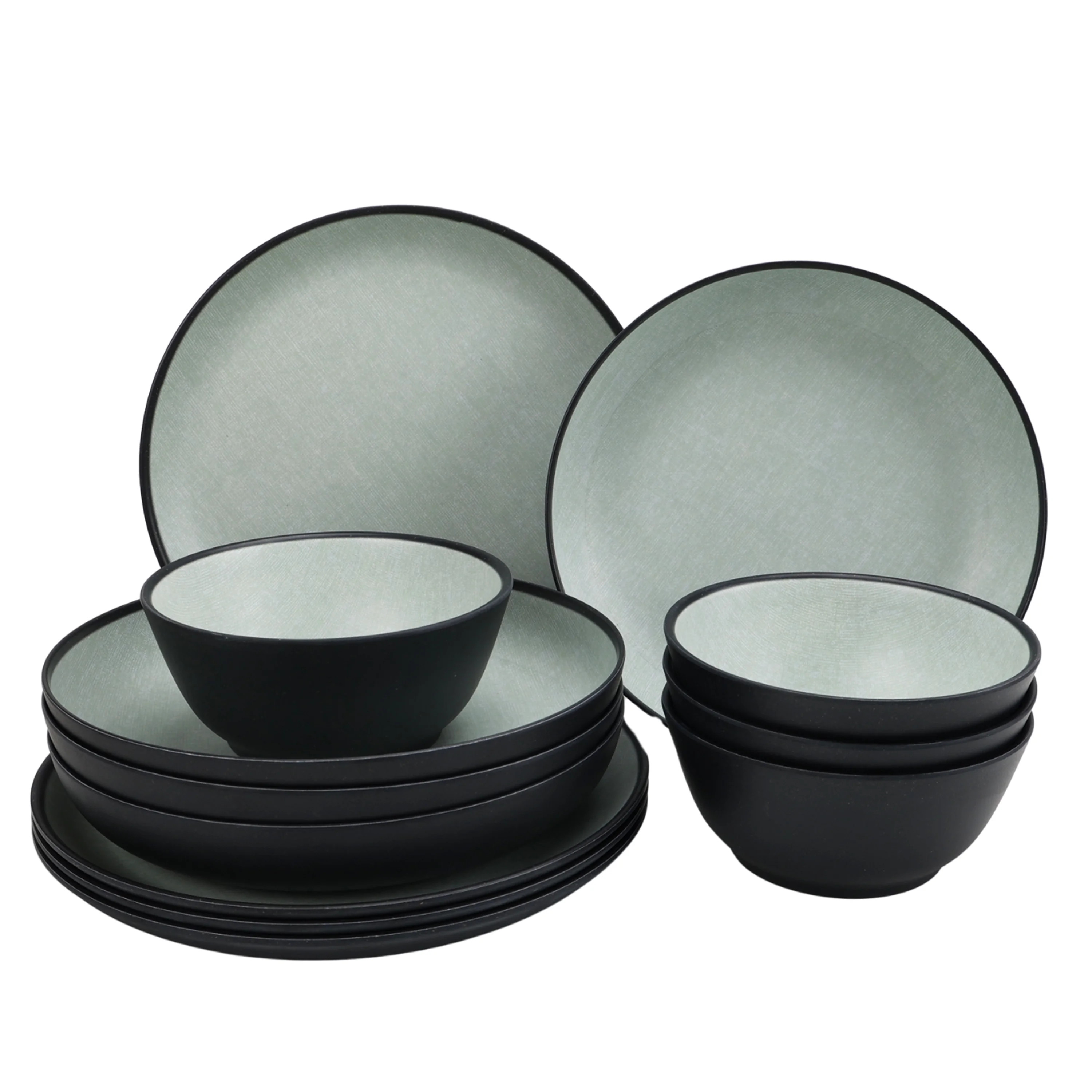 Better Homes & Garden 12-Pack Bamboo Melamine Dinnerware Set, Linen Print - Walmart.com | Walmart (US)