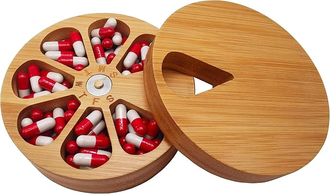 fashciaga Bamboo Wood Daily Weekly Vitamin Medicine Pill Organizer Case Box,Kitchen Salt Spice Ce... | Amazon (US)