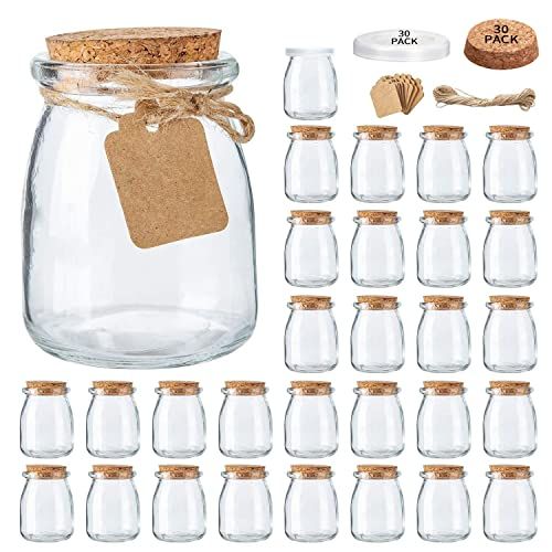 Mini Yogurt Jars 30 Pack, 7 oz Glass Favor Jars with Cork Lids, Glass Pudding jars, Glass Containers | Amazon (US)