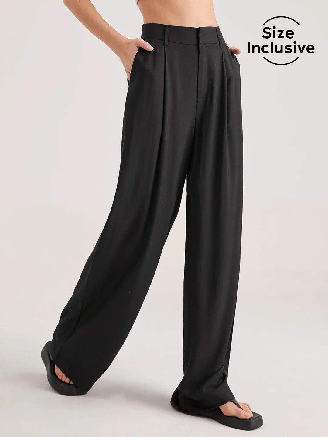 Oversized High Waisted Pleat Front Trousers | Commense