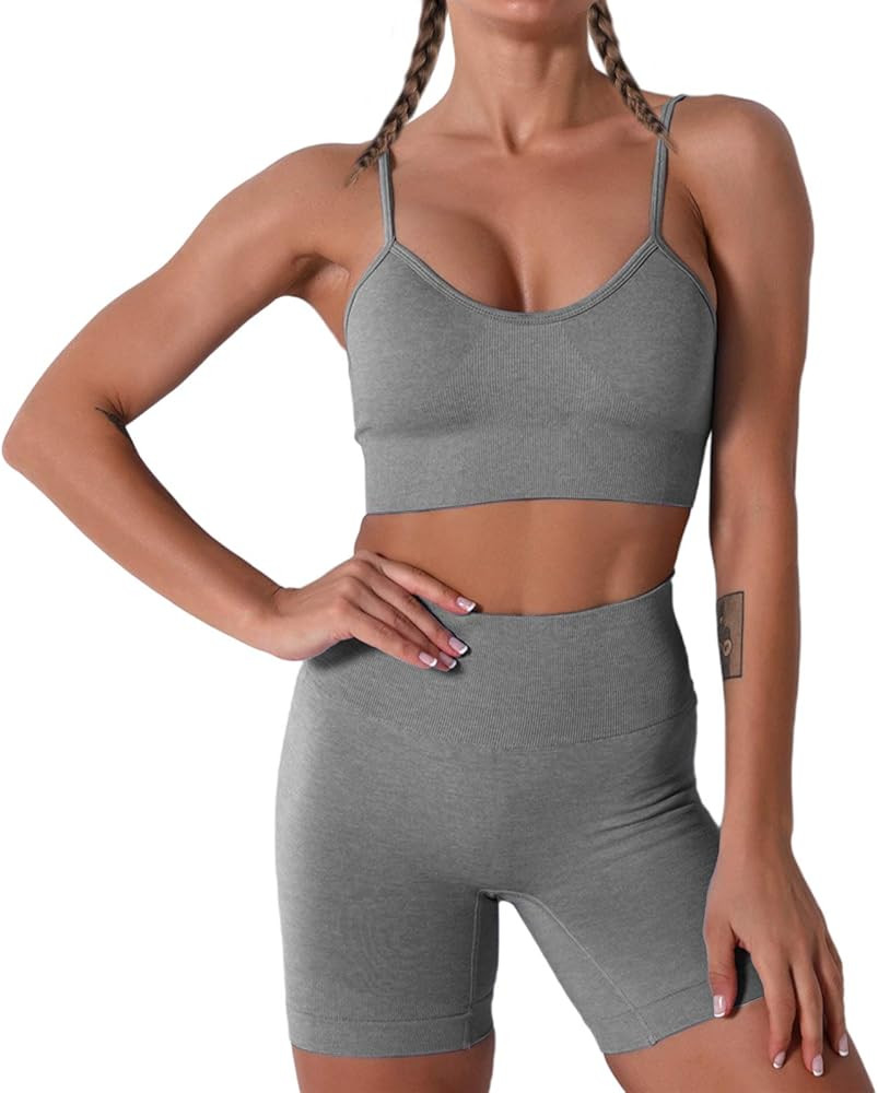 Women Seamless Yoga Set 2 Piece Workout Sport Bra with High Waist Shorts Legging Outfit Tracksuit... | Amazon (US)