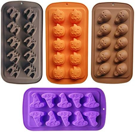 Halloween Candy Molds 4 Pcs Chocolate Molds Silicone with Ghost Pumpkin Bat & Witch Hat | Amazon (US)