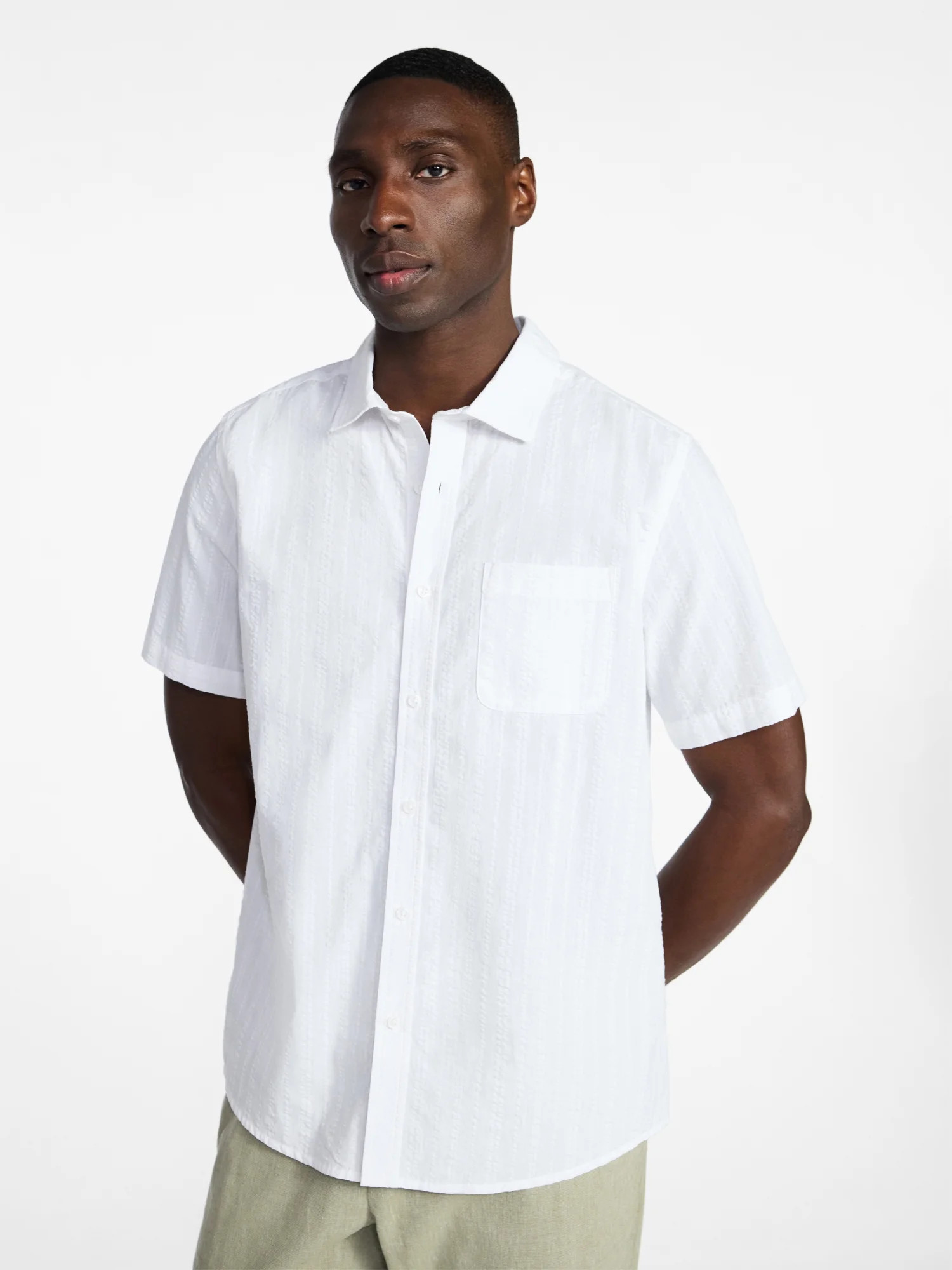 George Men's & Big Men's Short Sleeve Button-Up Seersucker Poplin Shirt, Sizes XS-3XLT | Walmart (US)