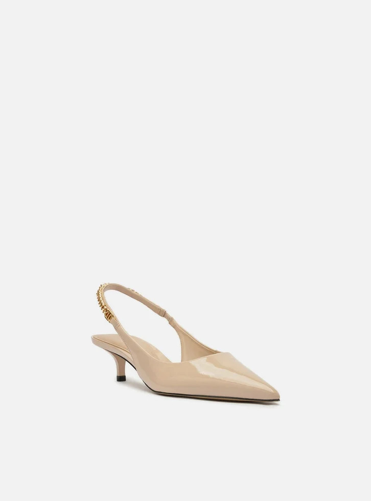 Scarpin Branco Salto Kitten Slingback Corrente | ZZ Mall (BR)