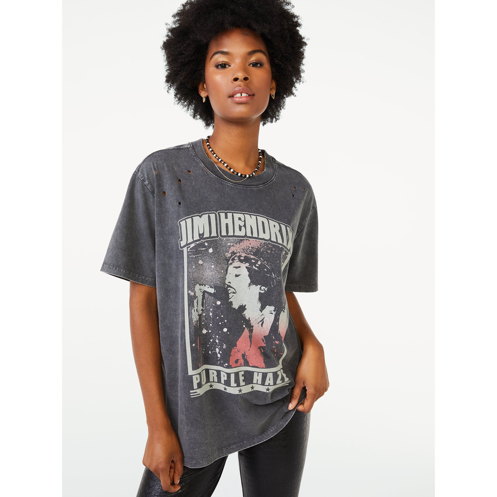 Scoop Women's Jimi Hendrix Purple Haze Graphic Short Sleeve T-Shirt | Walmart (US)
