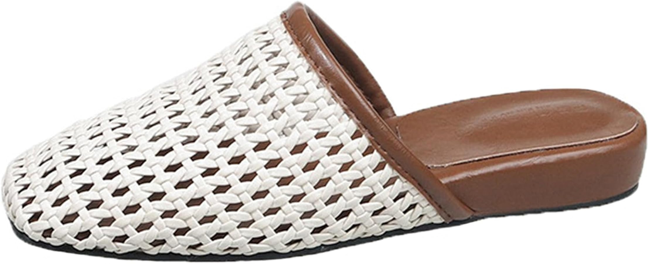 Women's Breathable Mesh Flat Mules Closed Square Toe Slip On Casual Braided Slide Sandals Comfort... | Amazon (US)