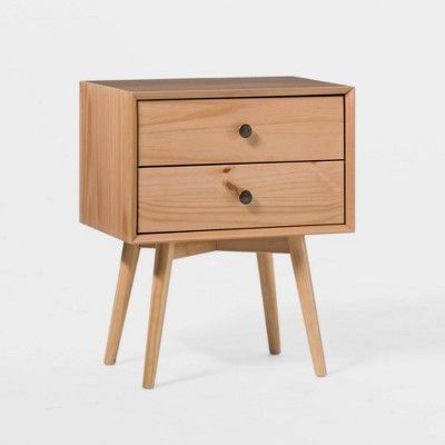 Greenberg 2 Drawer Mid-Century Modern Solid Wood Nightstand Natural/Pine - Saracina Home | Target