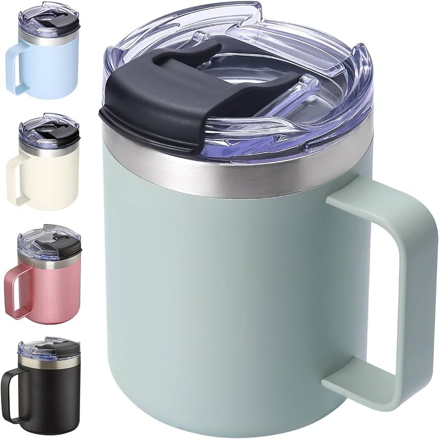 ALOUFEA 12oz Insulated Coffee Mug Cup with Handle, Stainless Steel Travel Coffee Mug with Flip Li... | Amazon (US)