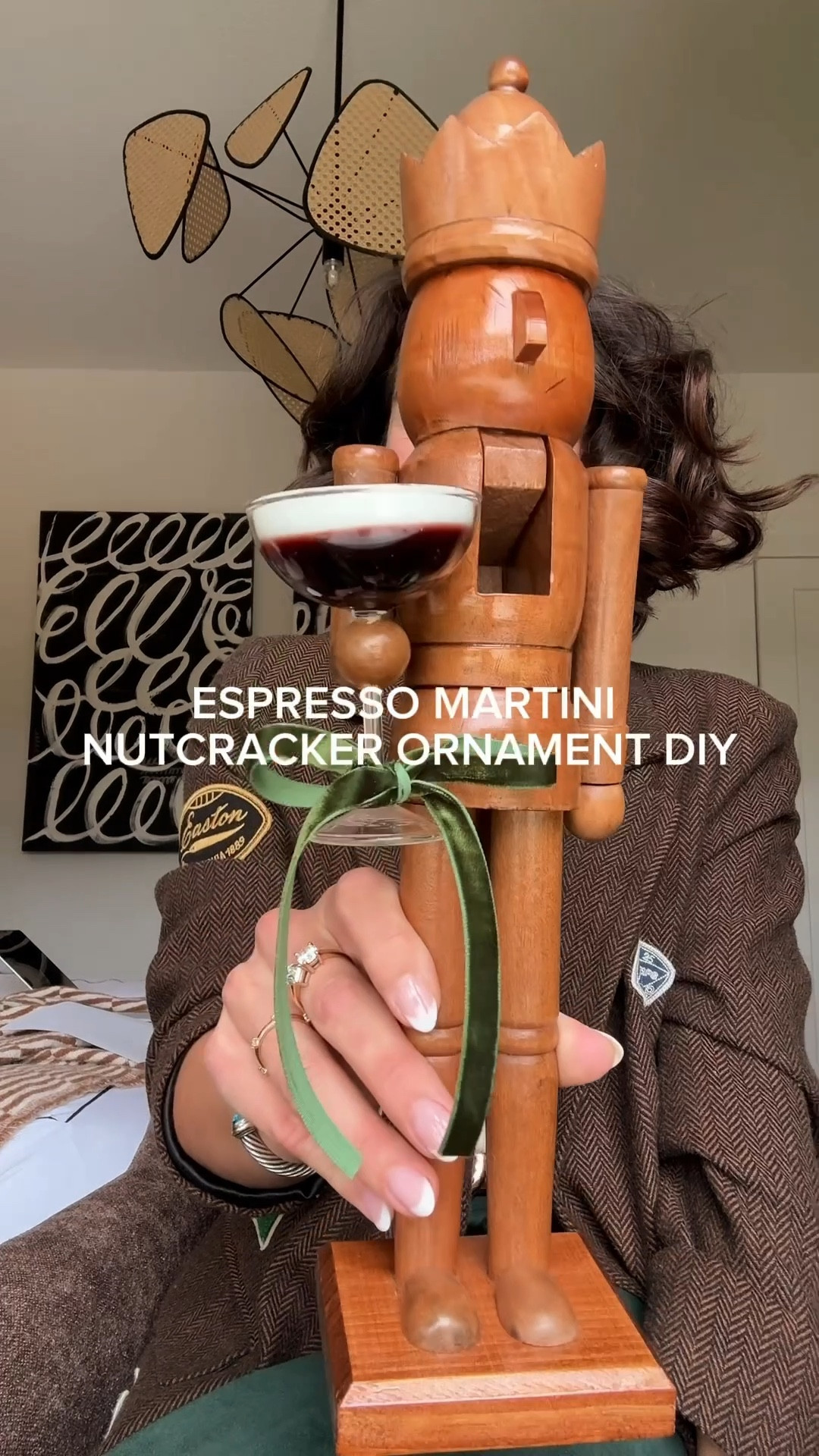 Espresso martini nutcracker ornament DIY. #meandmrjones blazer fits oversized wearing a medium but I needed a small! Pants fit tts and are great for the holidays! 

#LTKHoliday #LTKHome #LTKFindsUnder50