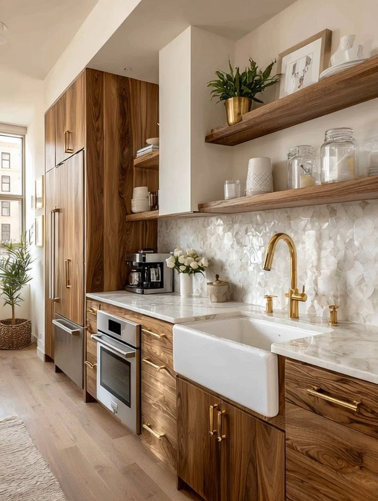 Where nature meets luxury is where great kitchens begin.

Most kitchens already have the foundation. Beautiful wood cabinetry, neutral countertops, functional layouts. What is often missing is that final layer that makes the space feel elevated instead of just complete.

That layer is gold.

When you combine natural wood with gold accents, something shifts instantly. The warmth of wood grounds the space, while gold introduces light, elegance, and refinement. It is a balance that feels both organic and luxurious at the same time.

The best part is how simple it is to achieve.
You do not need a full renovation. You only need a few intentional upgrades.

Start with a gold faucet. It becomes an instant focal point.
Swap your cabinet hardware to gold for a cohesive finish.
Add floating wooden shelves to open up the space and create styling opportunities.

From there, it becomes personal.
Display your everyday pieces. Jars, bowls, cookbooks, or even framed photos. Add a touch of greenery, herbs in gold planters are one of the easiest and most beautiful ways to bring life into your kitchen.

This is what modern kitchens are becoming.
Not just functional spaces, but lived-in, styled, and thoughtfully designed environments.

Explore our edit to recreate this look and elevate your kitchen with just a few simple changes.

#KitchenDesign #ModernKitchen #LuxuryHome 

 #LTKHome