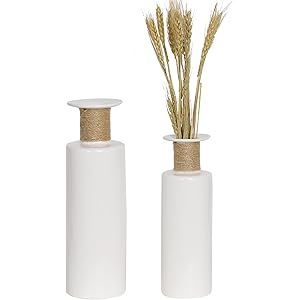 Fengson Small Ceramic Vase Set of 2, 10”&12” Tall,Modern Farmhouse White Floral Vase,Flower Vase wit | Amazon (US)