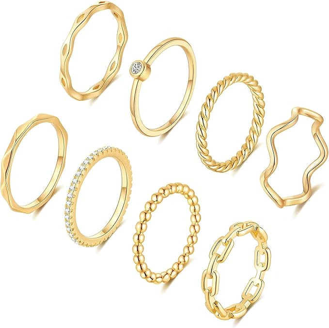 FUNEIA 8PCS 14K Gold Plated Stacking Rings for Women Size 4 to Size 12 Gold Silver Stackable Knuc... | Amazon (US)