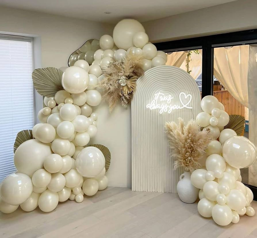 Pearl White Balloons Double Stuffed Sand White Ivory Balloons Different Sizes 18/12/5in White Pas... | Amazon (US)