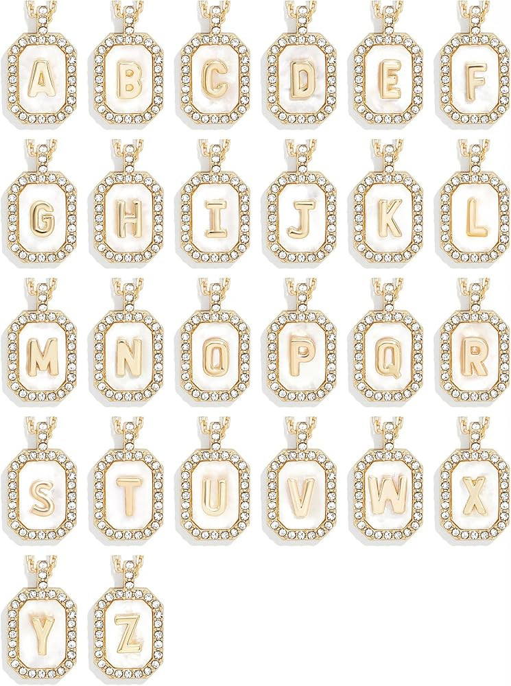 Gold-Plated Initial Necklace - Dog Tag Style Design, Pendant Necklace | Amazon (US)