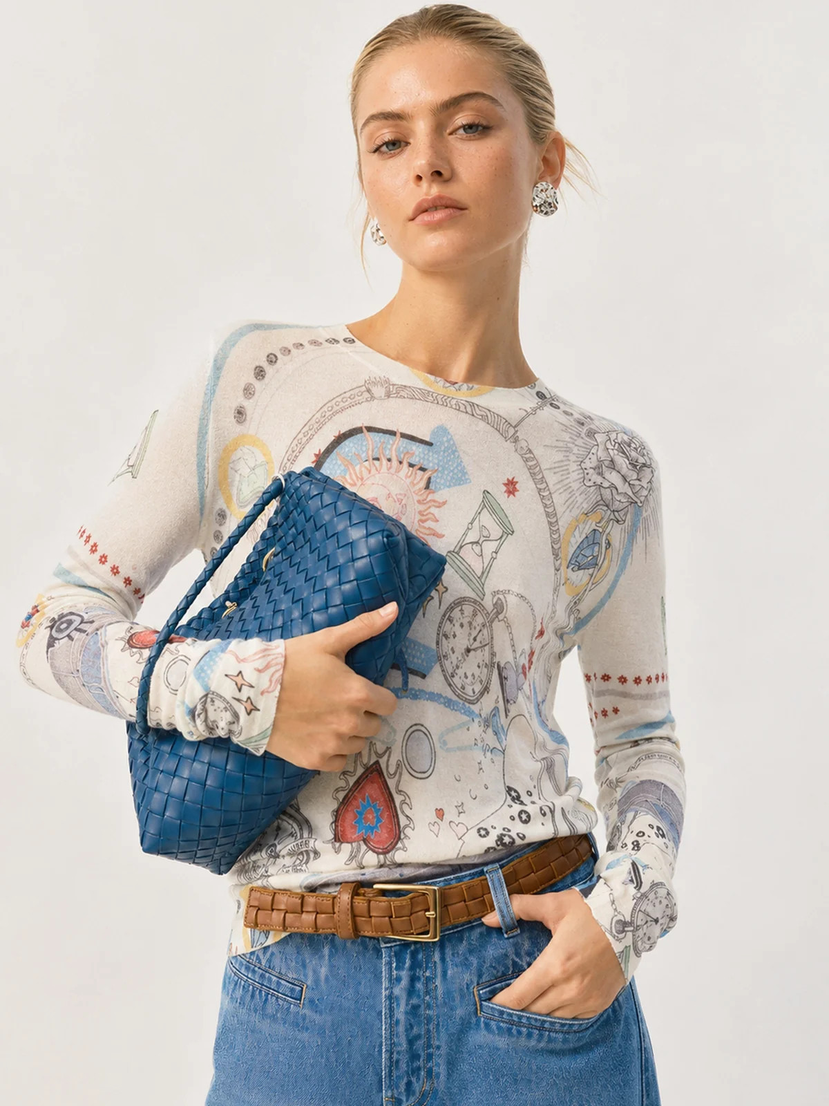 Wool Blend Celestial Print Knit Top | Commense