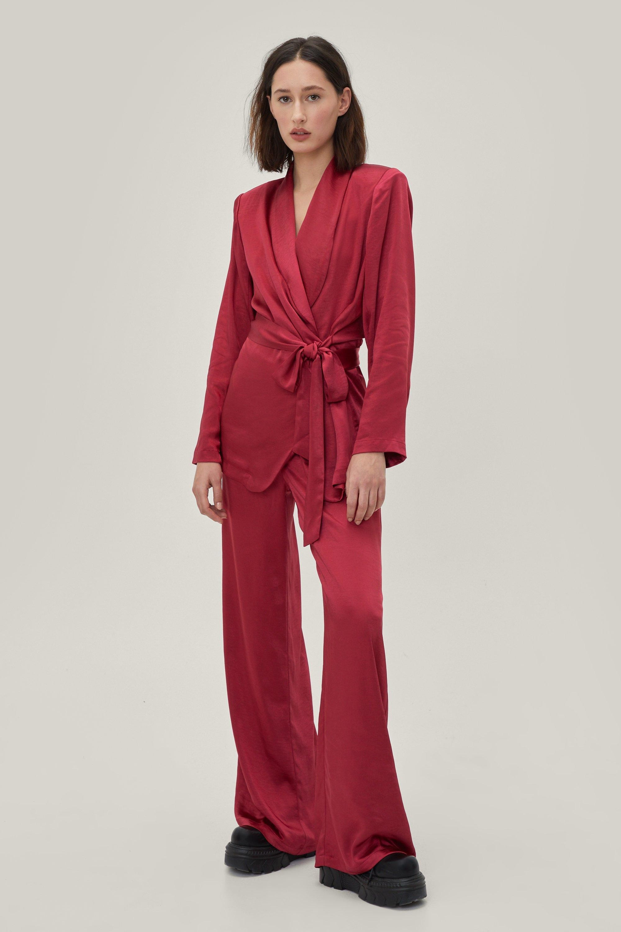 Satin Longline Draped Wrap Front Blazer | Nasty Gal (US)
