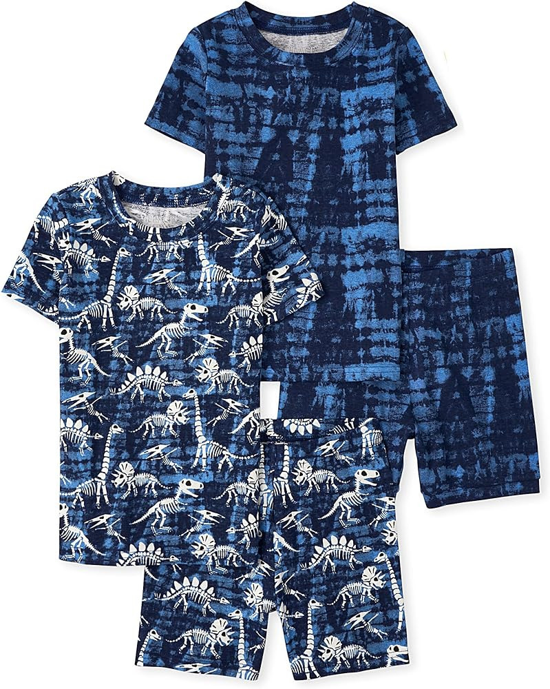 The Children's Place Boys' Kids-PJ Snug Fit 100% Cotton Sleeve Top and Shorts 4 Piece Pajama Set | Amazon (US)