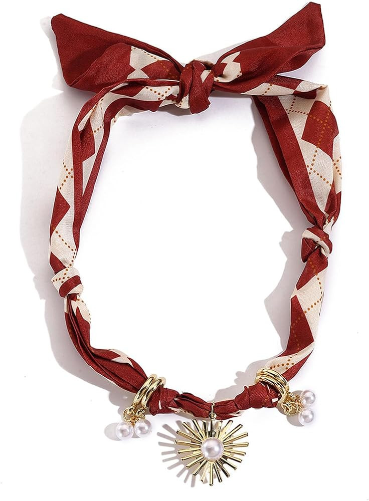 Scarf Necklace with Charm for Women Adjustable Red Scarf Necklace for Women scarf charm necklaces | Amazon (US)