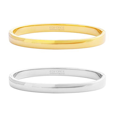Edforce Stainless Steel Women's 18k Gold Plated Stackable Bangle Bracelet Hinged Oval-Shape | Amazon (US)