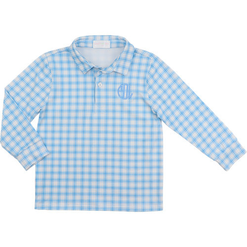 Blue And White Plaid Knit Polo Shirt | Cecil and Lou