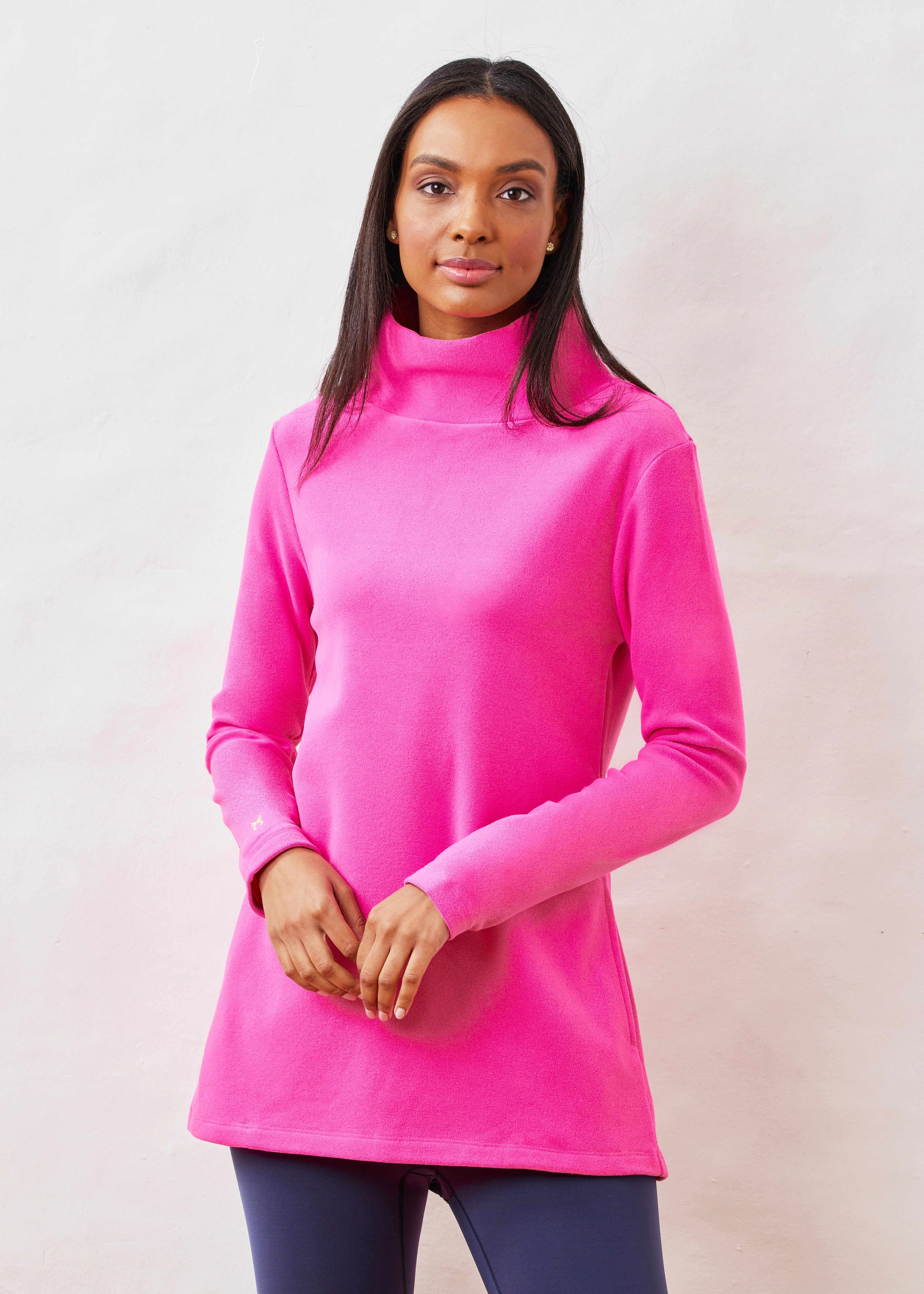 Cobble Hill Turtleneck in Terry Fleece (Bubble Gum Pink) | Dudley Stephens