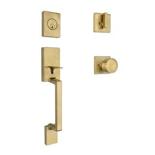 Home Decorators Collection Bleecker Brushed Gold Door Handleset with Ridgeway Interior Knob HEPXM... | The Home Depot