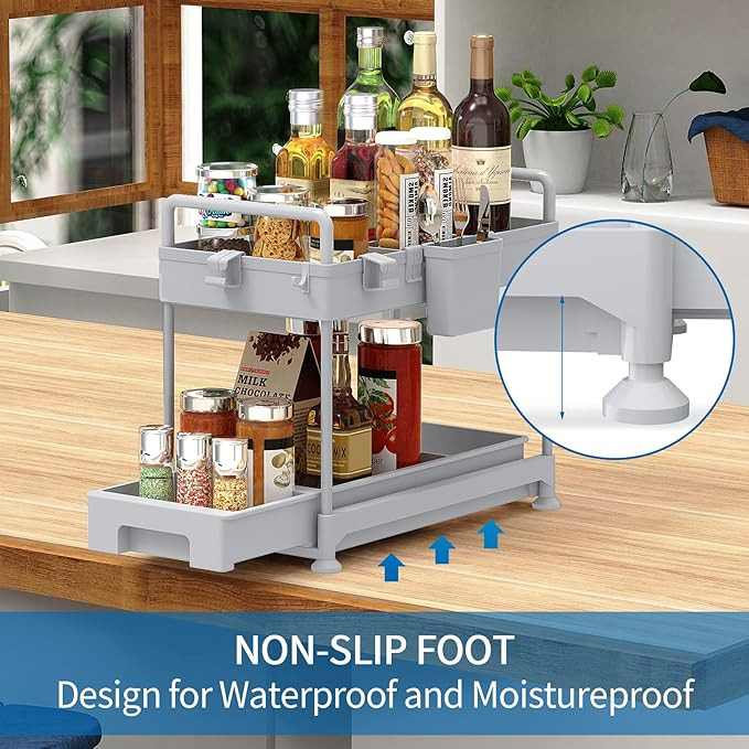 SOLEJAZZ 2-Tier Under Sink Organizer, Sliding Under Bathroom Cabinet Storage Drawer Organizer wit... | Amazon (US)