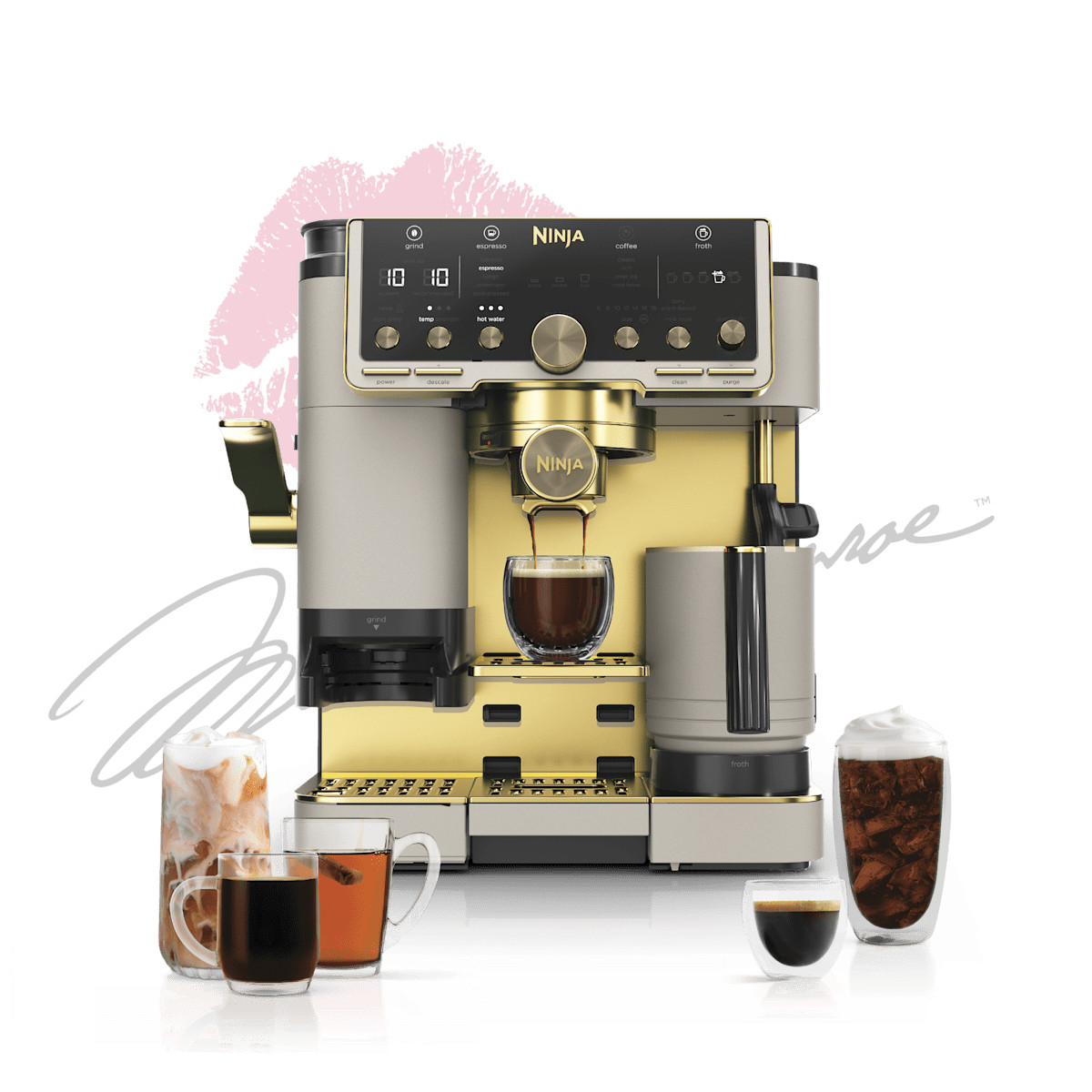 Ninja Luxe Cafe Pro Limited Edition Espresso Machine in Stone & Gold in Stone /Gold | ES701STGD | SharkNinja | SharkNinja