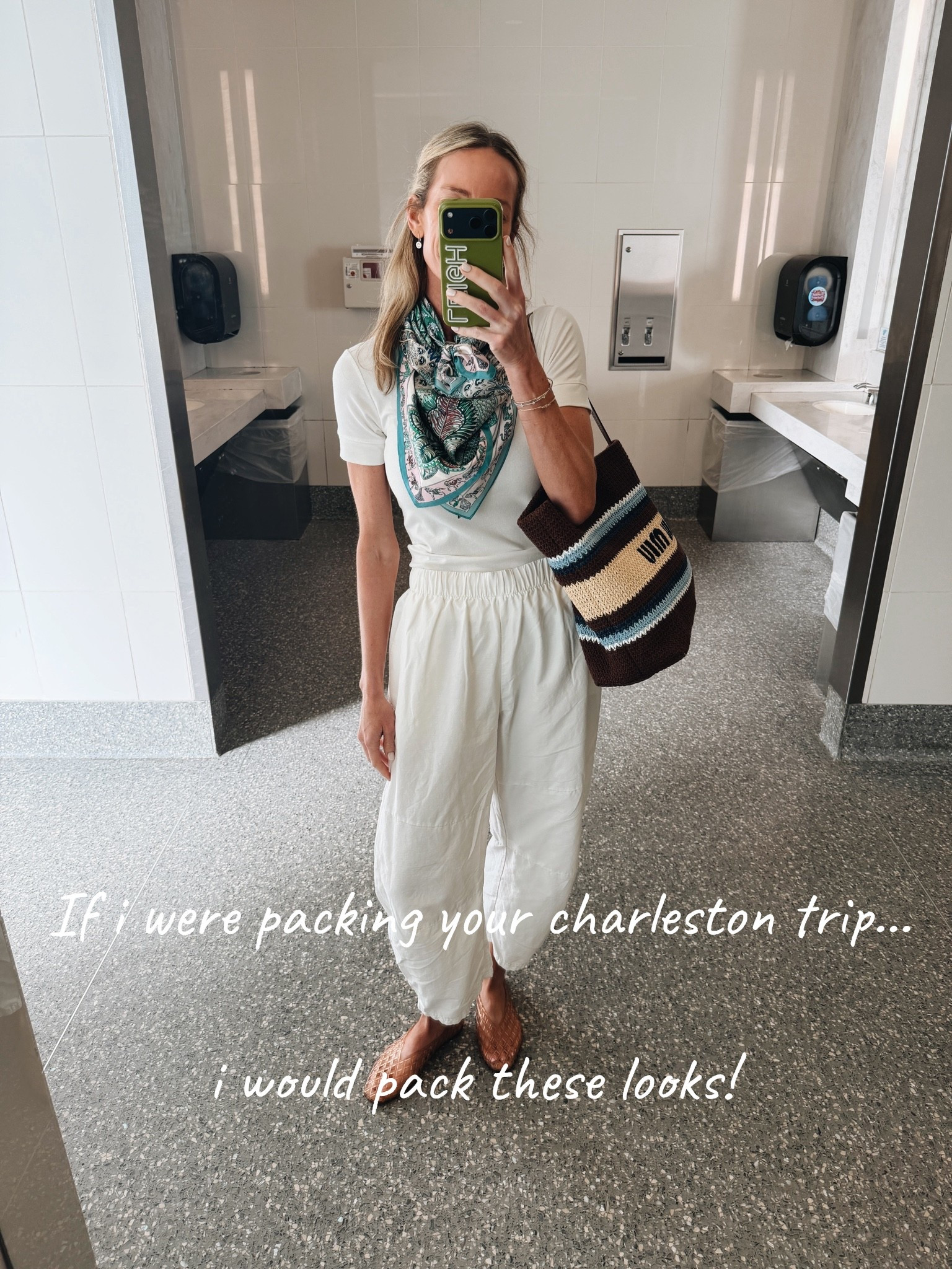 What I wore and 100% would tell you to wear!

Sizing :
Small white pants and tee
XS Tuckernuck set
Small green bubble set
Small target items 
Small yellow bathing suit 
XS Jcrew dress
