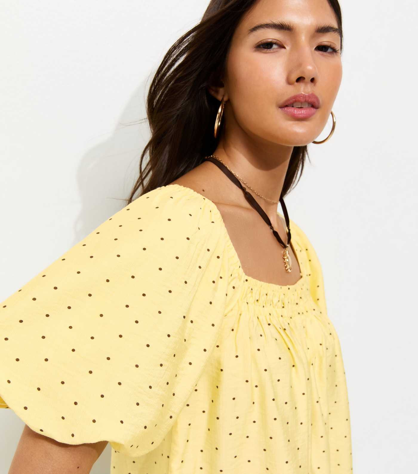 Light Yellow Square Neck Polka Dot Blouse | New Look | New Look (UK)