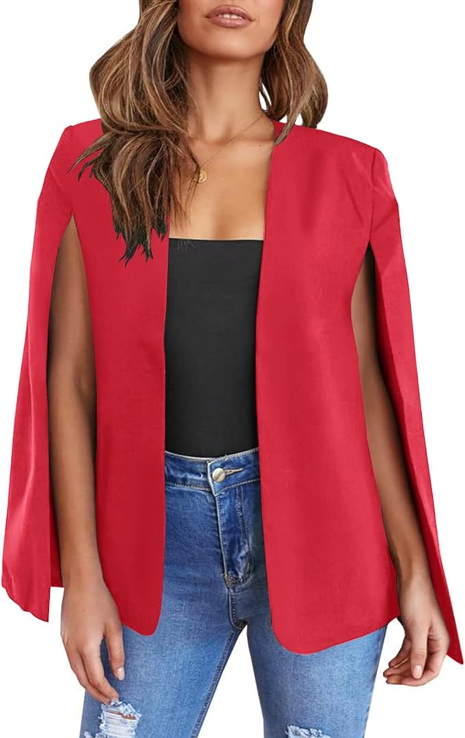 Womens Cape Blazer - Split Sleeve Open Front Casual Jacket Coat Workwear Elegant Formal Cape Coat | Amazon (US)