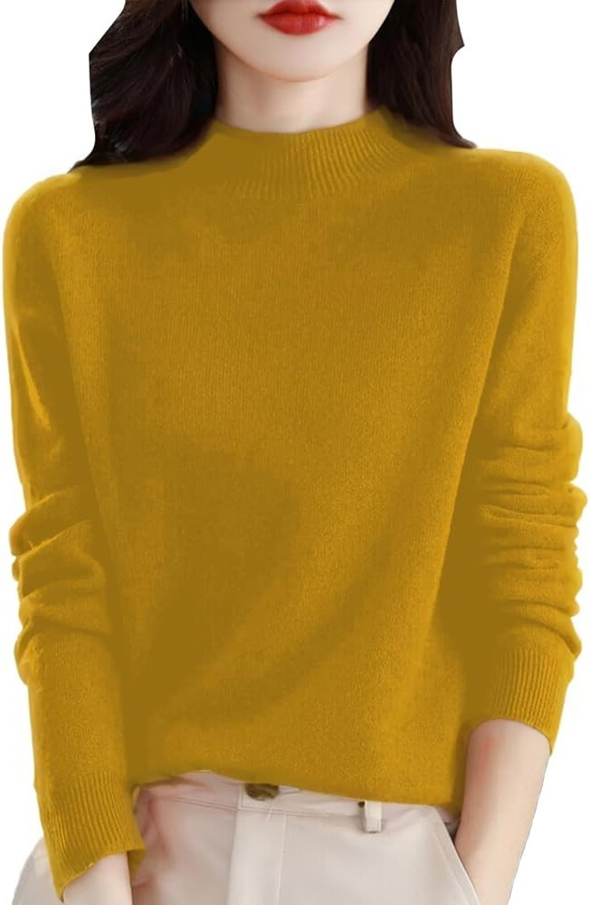 Women's Wool Sweaters for Women Soft Wool Long Sleeve Mock Neck Tops Solid Knit Pullover Sweater | Amazon (US)