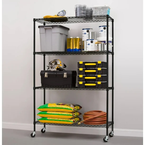 Hyper Tough 4 Tier Wire Shelf Unit Black, 18"Dx48"W Capacity 2400 lbs - Walmart.com | Walmart (US)