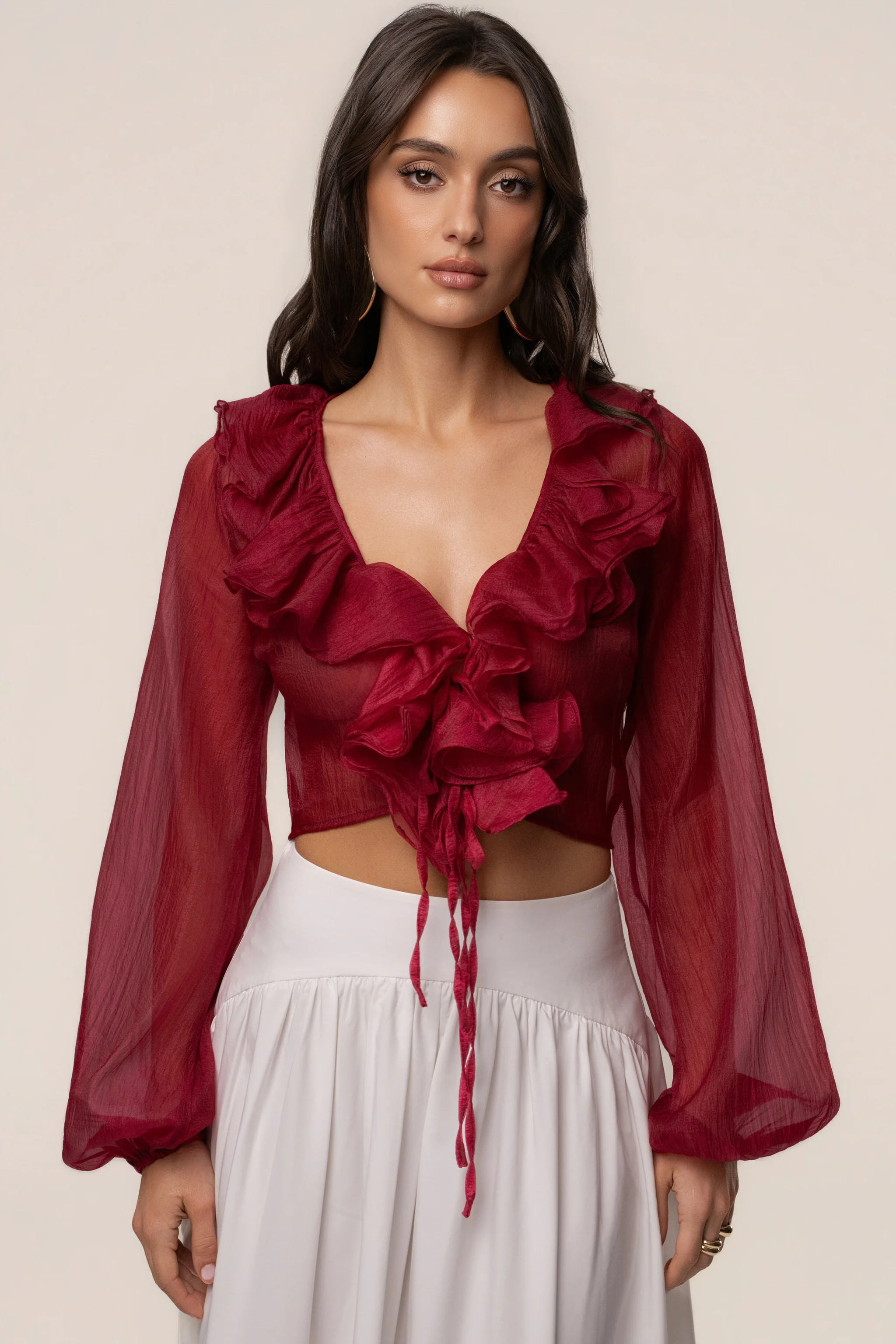 Berry Delilah Ruffled Top | JLUXLABEL US