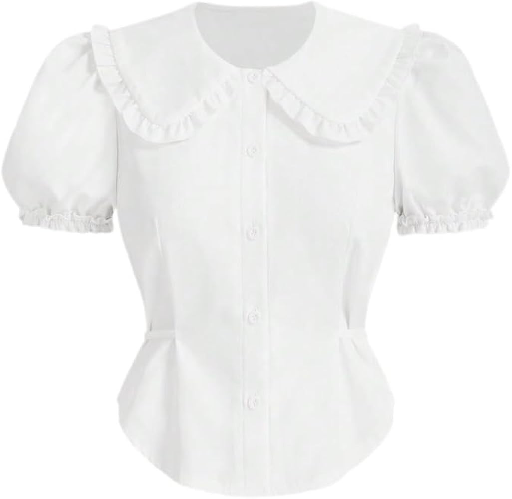 Women's Blouses Shirts Slimming Fit Puff Sleeve Short Sleeve Tops Trendy Tshirts Tops | Amazon (US)