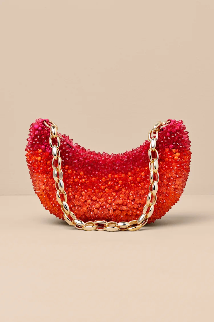 Nanami Red and Orange Ombre Beaded Chain Shoulder Bag | Lulus